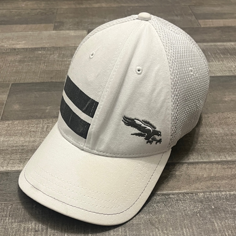 White Mesh Back Men's Baseball Cap with Black Accent Stripes
